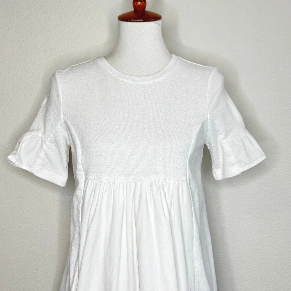 ENGLISH FACTORY Mixed Media Mini Babydoll Dress SMALL White Ruffled‎ SS Cottage